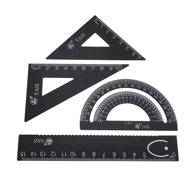 4 Pcs/Set Square Triangle Ruler Aluminum Alloy Protractor Set Drawing School Supplies 2 Colors Available Student drawing ruler