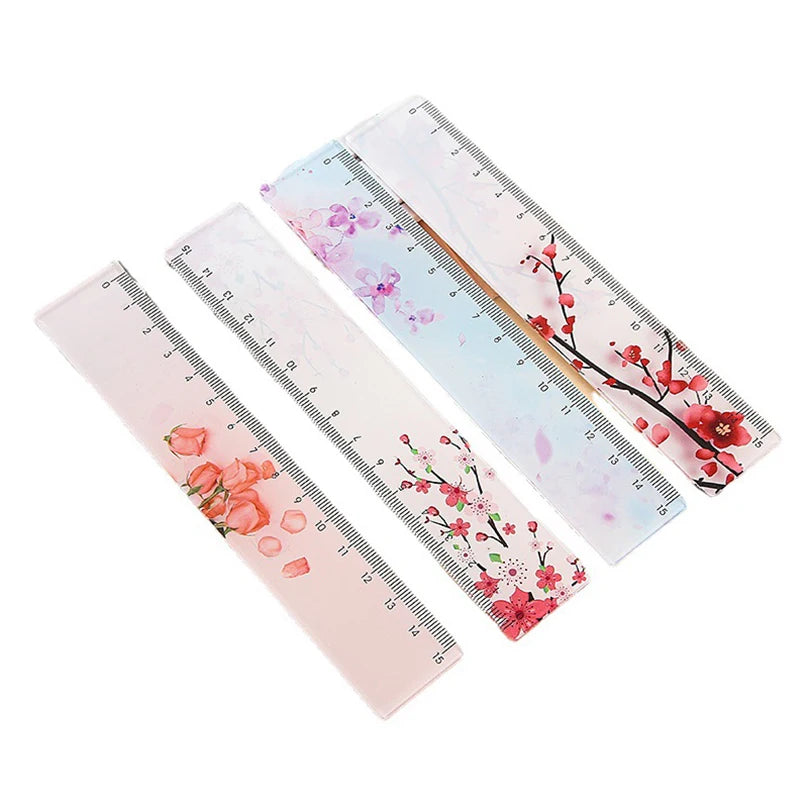 Flower Ruler Kawaii Accessories School Supplies Papeleria Transparent 15cm Drawing Tool Regla Cute Stationery School Rules