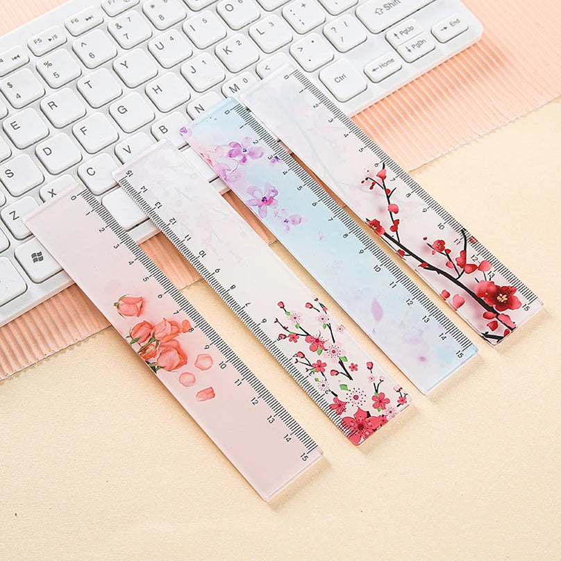 Flower Ruler Kawaii Accessories School Supplies Papeleria Transparent 15cm Drawing Tool Regla Cute Stationery School Rules