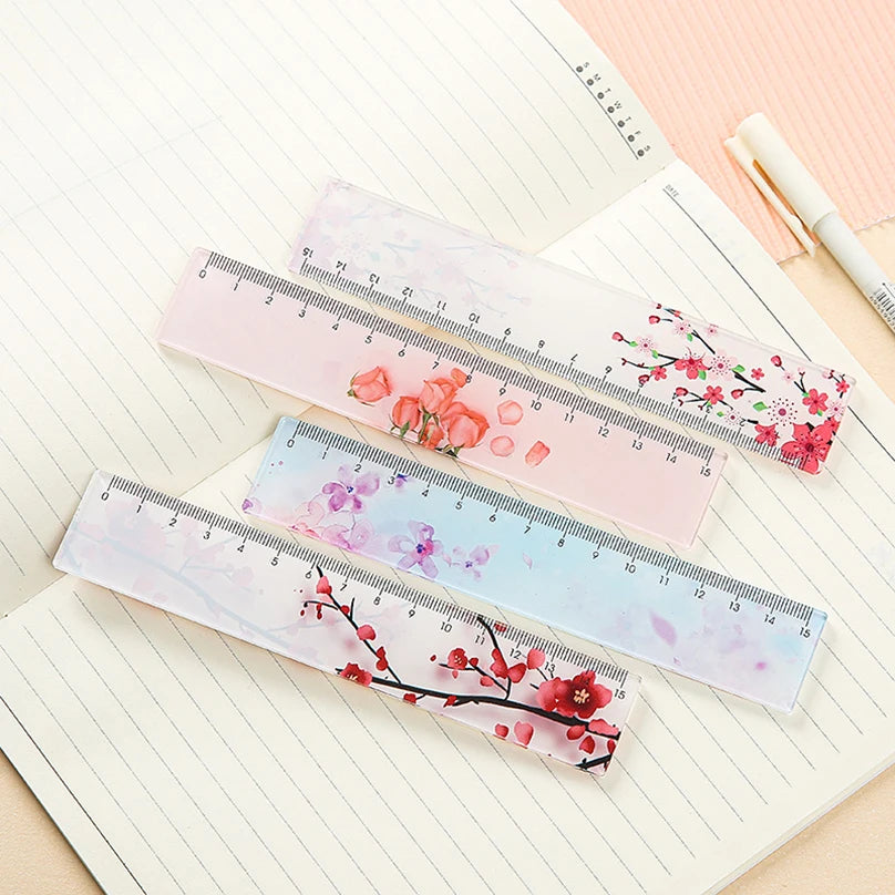 Flower Ruler Kawaii Accessories School Supplies Papeleria Transparent 15cm Drawing Tool Regla Cute Stationery School Rules