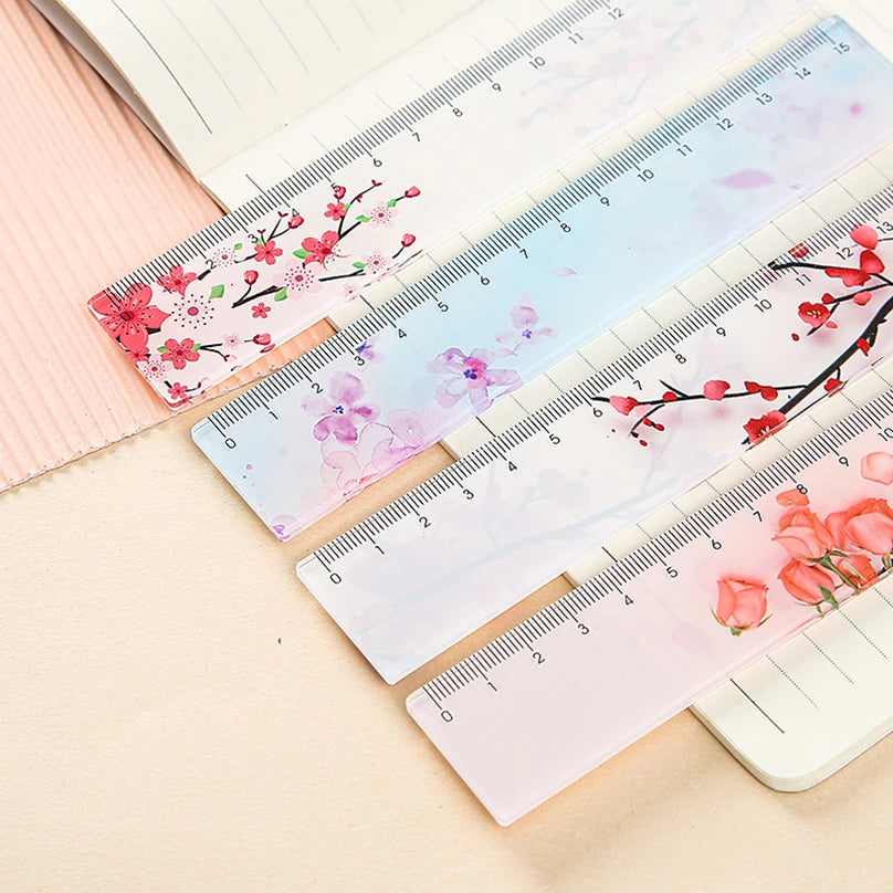 Flower Ruler Kawaii Accessories School Supplies Papeleria Transparent 15cm Drawing Tool Regla Cute Stationery School Rules